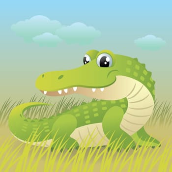 Vector illustration of a baby crocodile. If you like this illustration, check out our baby animal collection.    You can use any vector compatible software to open/modify/use the file. The different graphics are on separate layers so they can be easily ed