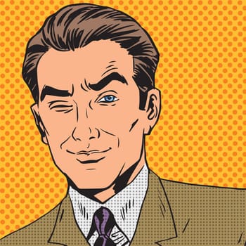 A careful look of a gentleman pop art comics retro style Halftone. Imitation of old illustrations