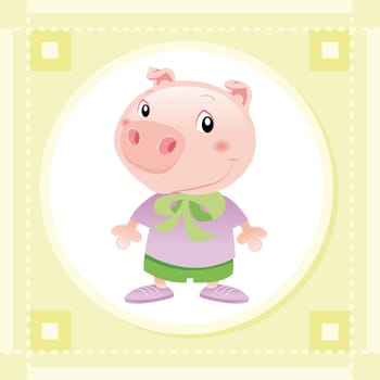 Baby Pig, funny cartoon and vector Illustration