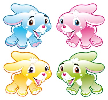 Four Babies Rabbit, funny cartoon and vector characters