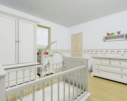 3d render of a contemporary childrens nursey interior