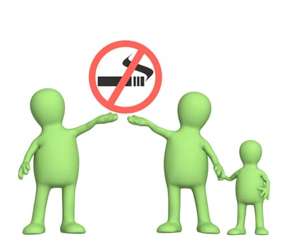 Family, calling to refuse smoking. Object over white