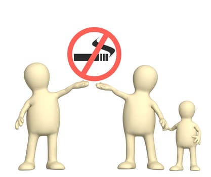 Family, calling to refuse smoking. Object over white