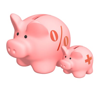 Two piggy banks of pink color. Object over white