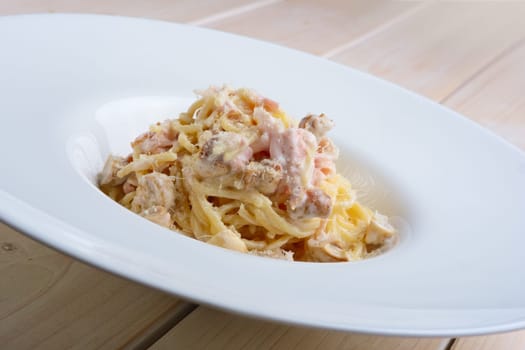 Spaghetti with mushrooms and chicken