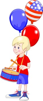 Funny boy beating the drum. Vector illustration