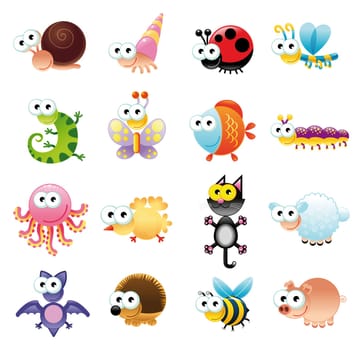 Family of funny animals - cartoon and vector characters