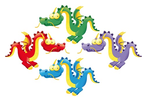 Funny dragons - cartoon and vector characters