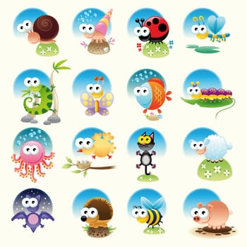Family of funny animals - cartoon and vector baby characters