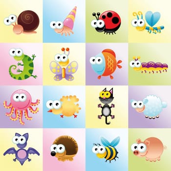 Family of funny animals - cartoon and vector baby characters