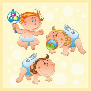 Babies, cartoon and vector characters with background