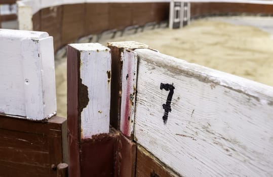 Detail of protection and security barrier in a Spanish bullring