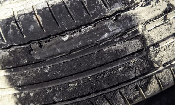 Detail of old car tires, environmental disaster, recycling