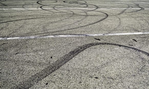 Detail of tire rubber marks, speed