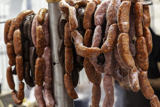 Detail of artisan pork sausage, fatty food