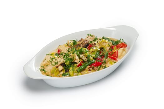 Layout for menu. Fillet with vegetables baked in oven