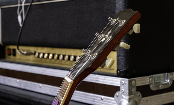 Detail of musical instrument, electric guitar, rock and roll