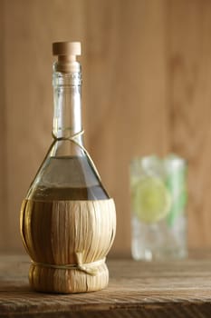 Morning cold lemonade on wooden table