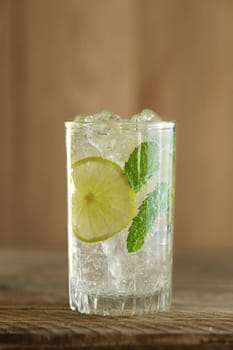 Morning cold lemonade on wooden table