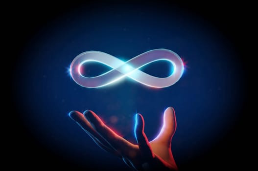 Business man Hand touch metaverse infinite loop unlimited technology futuristic digital connection backg