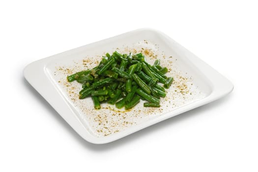 Layout for menu. Plate with fried green beans