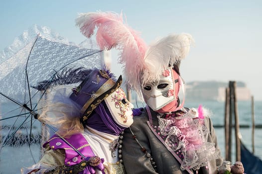 VENICE, ITALY - Febrary 21 2019: The masks of the Venice carnival 2019.