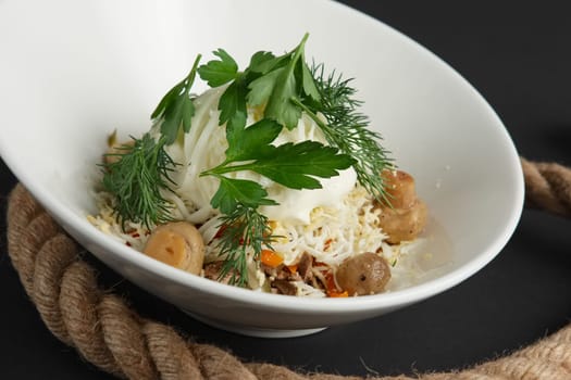 Salad with mushroom, eggs and mayonnaise