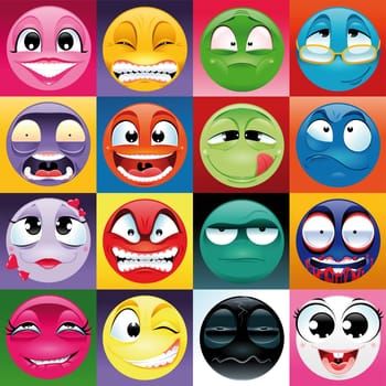 Group of expression with background. Funny vector and cartoon elements.