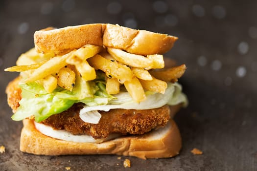 close up of japanese pork cutlet sandwich katsu sando