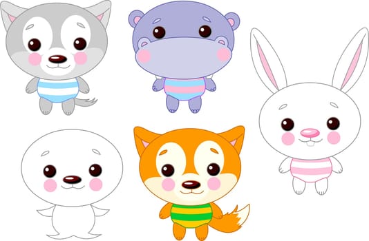 Cute funny baby animals set. Vector illustration