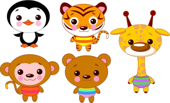 Cute funny baby animals set. Vector illustration
