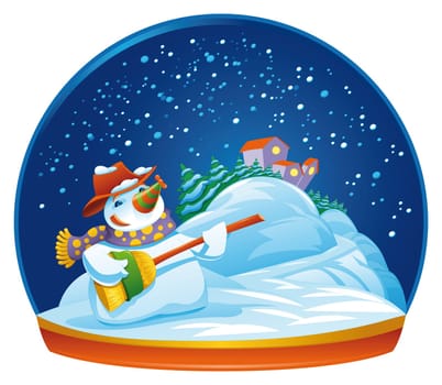 Snowman. Funny cartoon and vector isolated illustration.