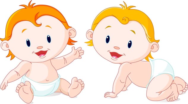 Vector Illustration of very cute baby twins