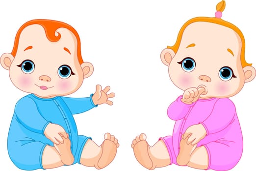 Vector Illustration of two adorable sitting babies.