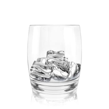 age of an empty glass with ice cubes on a white background. 3d render