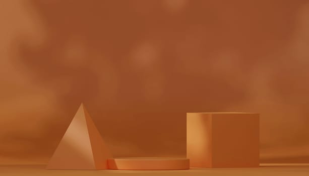 Bright brown stage podium 3d studio background Abstract 3D geometric object visualization. Business, technology and medical display and summer vacation products
