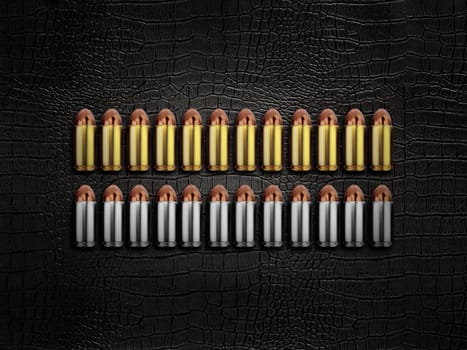 bullets on a black leather background