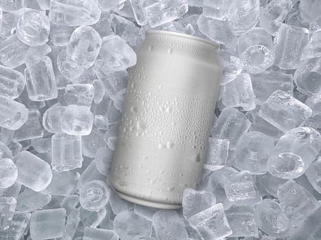 Can of cold beverage, ice cubea of juicy. Summer refreshing drink
