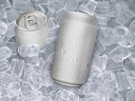 Can of cold beverage, ice cubea of juicy. Summer refreshing drink