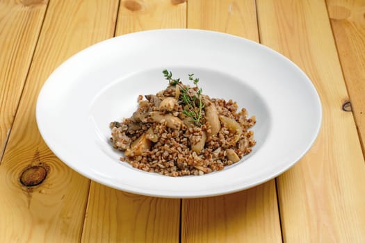 Boiled buckwheat with marinated mushroom