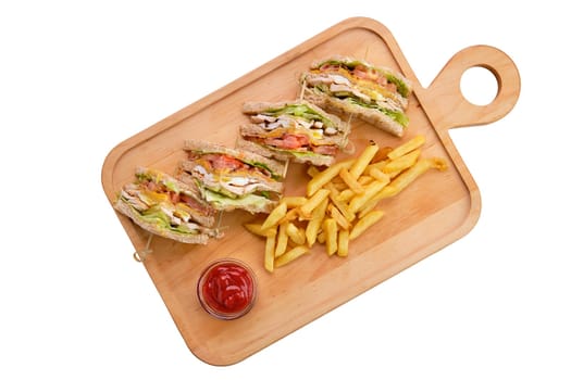 Club sandwich with american fries