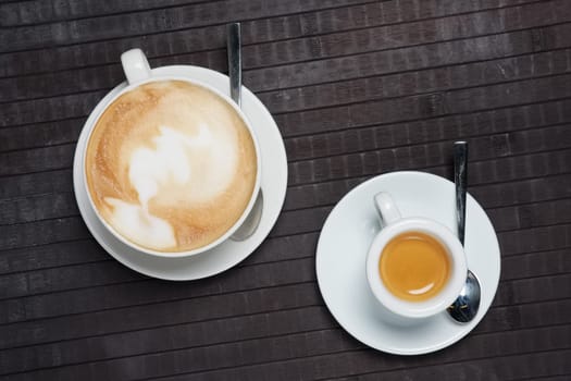 cup of coffee and espresso top view