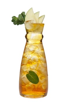 Jar with icy apple and mint drink.
