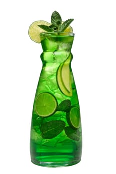 Jar with icy apple and lemon drink.