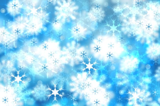 Abstract blurred festive winter christmas or Happy New Year background with shiny blue and white bokeh lighted stars. Space for your design. Card concept.