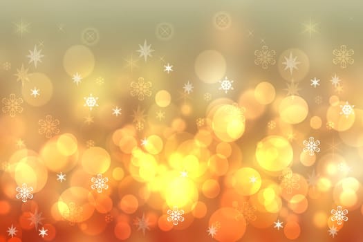 A festive abstract delicate golden yellow orange gradient background texture with glitter defocused sparkle bokeh circles and stars. Card concept for Happy New Year, party invitation, valentine or other holidays.