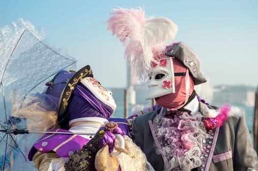 VENICE, ITALY - Febrary 21 2019: The masks of the Venice carnival 2019.
