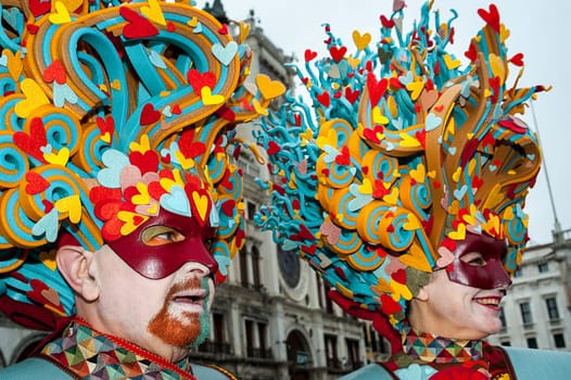 VENICE, ITALY - Febrary 7 2018: The masks of the Venice carnival 2018