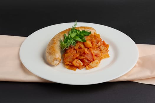 homemade sausage with stewed cabbage