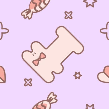 Seamless pattern with cute cat, candy and heart
